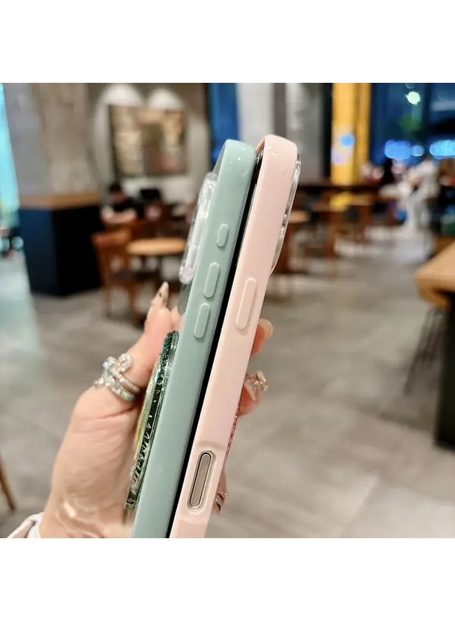 Green Quicksand Bag Holder Protective Case For iPhone 15 Full Coverage Anti Drop Glitter Cover - Image 5