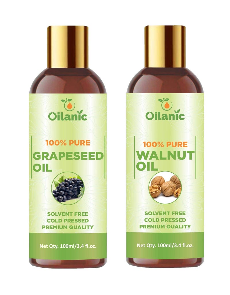 Oilanic 100% Pure & Natural Grapeseed Oil & Walnut Oil Combo pack of 2 bottles of 100 ml(200 ml) - Image 1