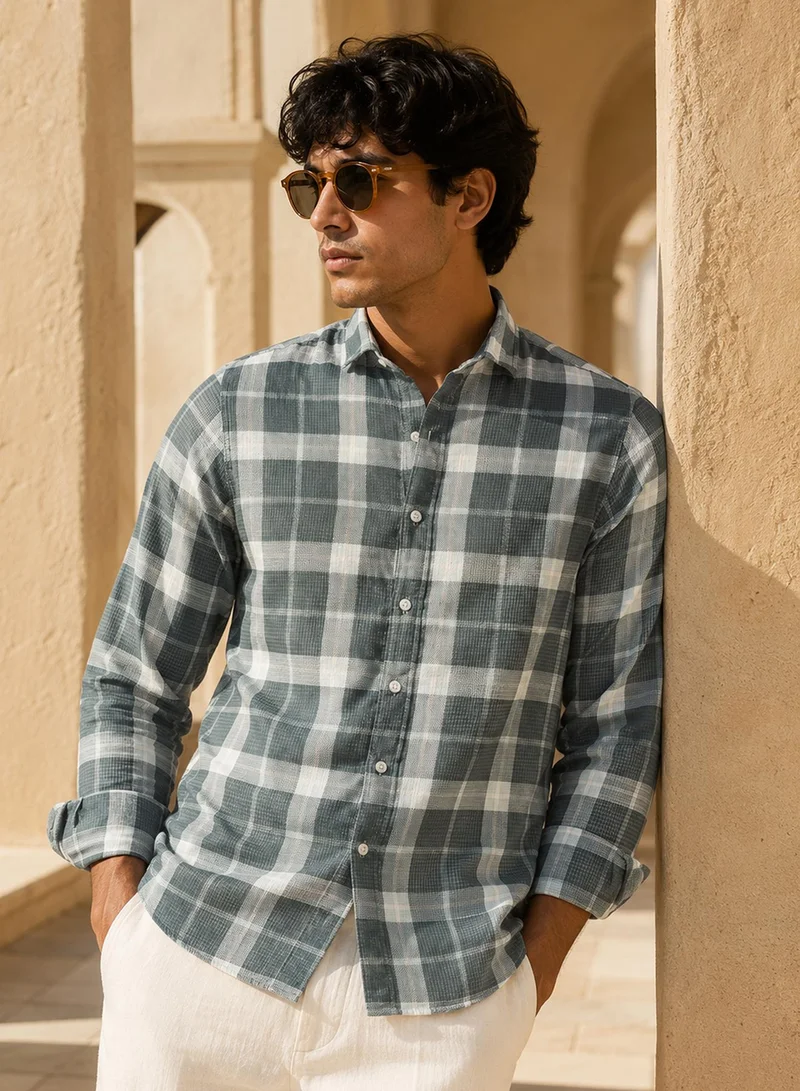 CAHOOT Cahoot Men's Grey Checked Poly Spandex Shirt