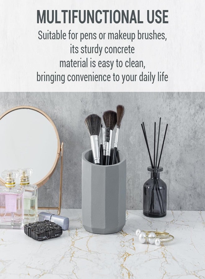 MyGift Pen Holder Pencil Holder For Desk Desktop Pen Cup Holder Gray Concrete 3.5 Inch Round Modern Office Desk Organizer - Image 3