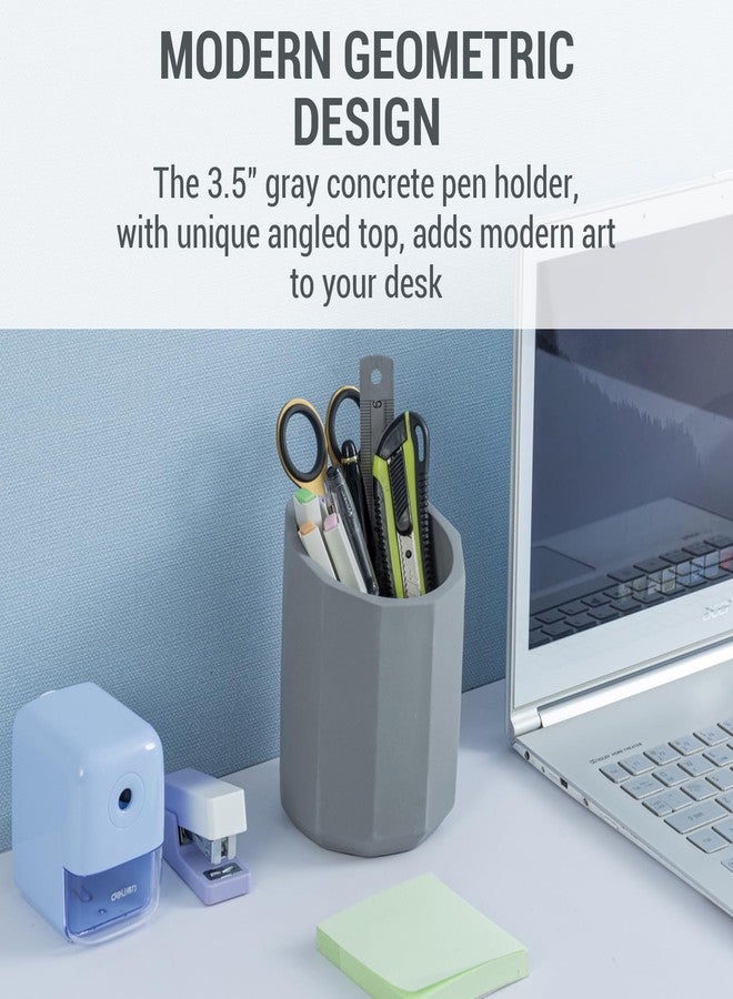 MyGift Pen Holder Pencil Holder For Desk Desktop Pen Cup Holder Gray Concrete 3.5 Inch Round Modern Office Desk Organizer - Image 2