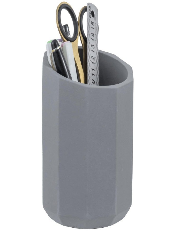 MyGift Pen Holder Pencil Holder For Desk Desktop Pen Cup Holder Gray Concrete 3.5 Inch Round Modern Office Desk Organizer - Image 1