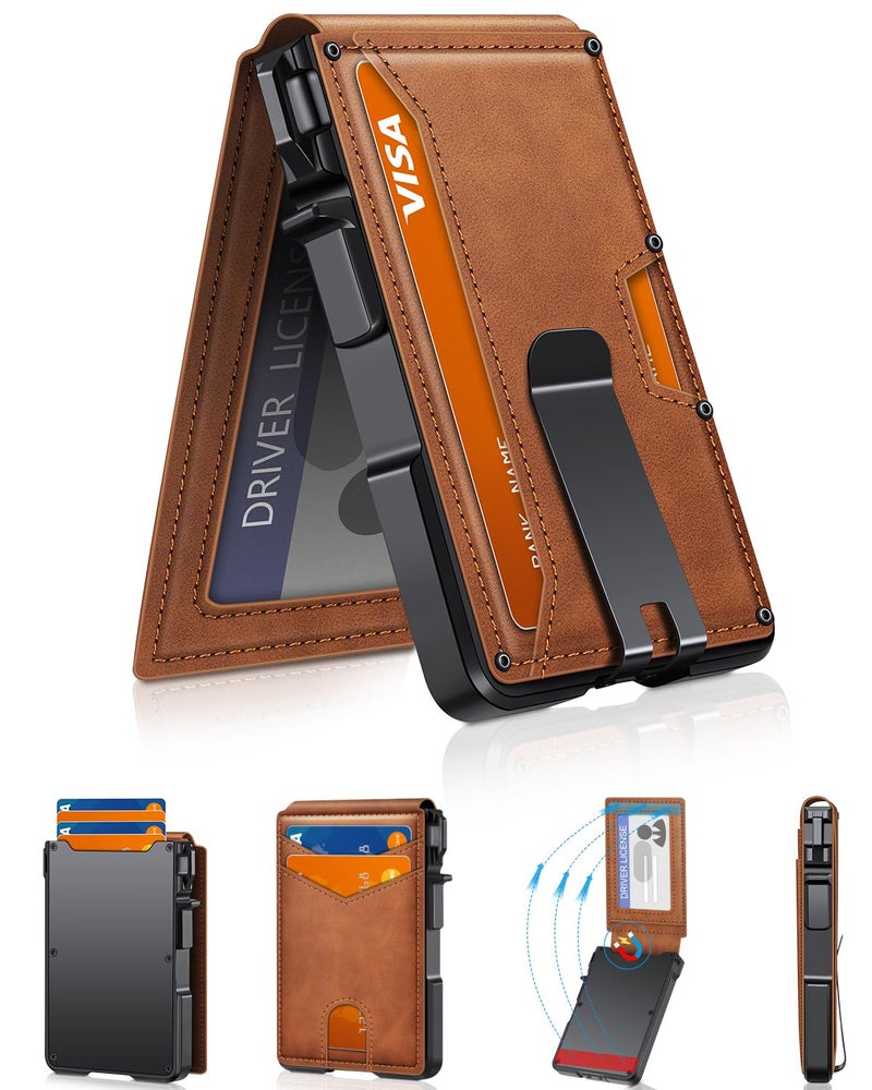 ZALVEX Wallet for Men, Mens Minimalist Wallet 9-13 Cards, Slim Compact Wallet with Money Clip & ID Window, RFID Blocking Smart Pop Up Card Wallet, Metal Aluminum Credit Card Holder Bifold Wallet - Image 1