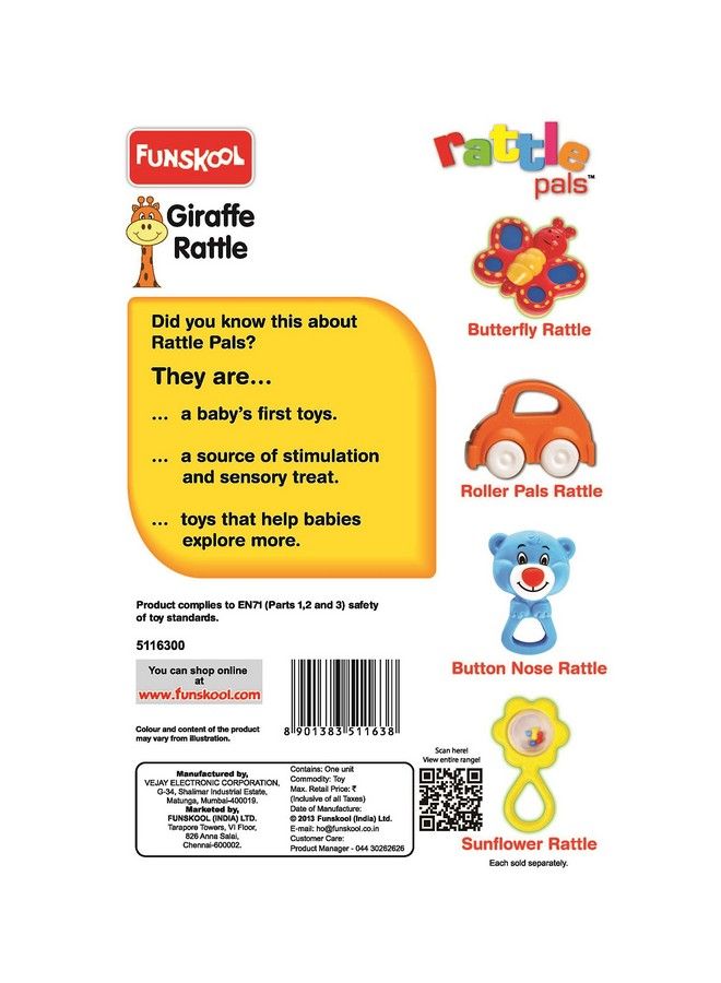 giggles Baby Giraffe Rattlecolourful Animal Rattle For New Born Baby Stimulates Sensesrattling Sound 6 Months & Above Infant Toys - Image 4