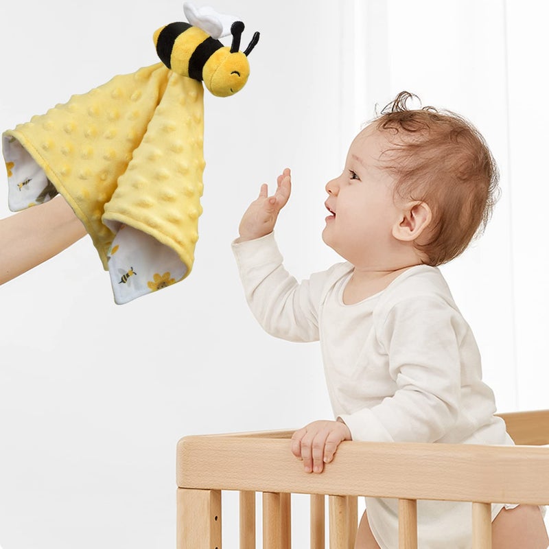 BORITAR Baby Security Blanket Soft Baby Lovey Unisex Lovey Shower Gifts for Newborn Boys and Girls Snuggle Toy Bee Stuffed Animal Yellow 14 Inch - Image 2