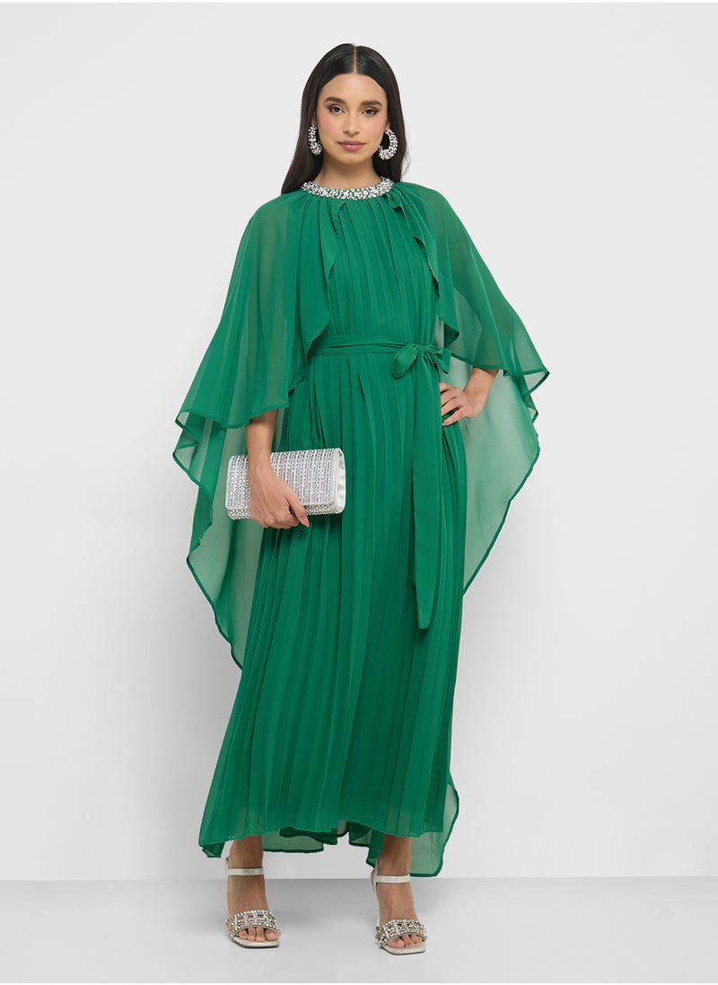 Khizana Cape Sleeved Pleated Dress  - Image 4