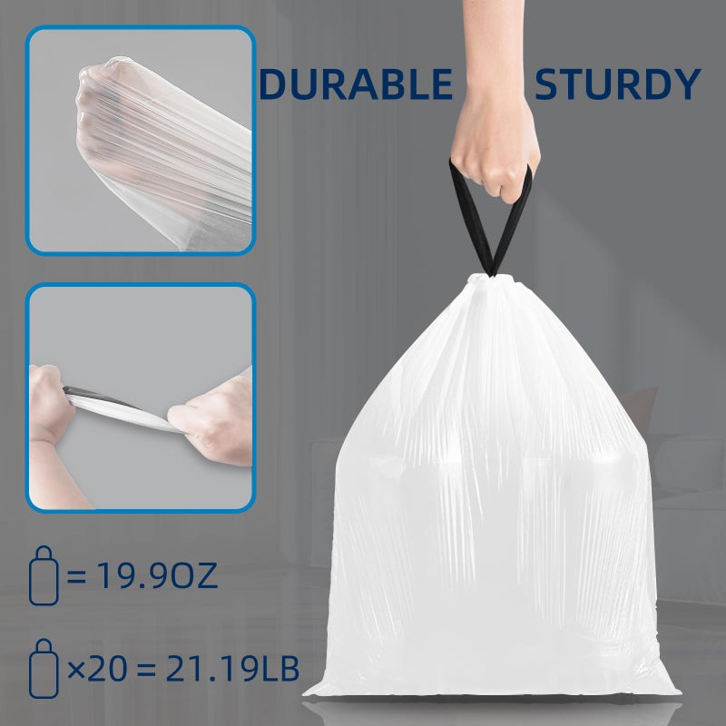 KSSKSS 2.6 Gallon Mini Drawstring Trash Bags, Small Garbage Bags by KSSKSS, Code a fit 10-15 Liter, 2.6-4 Gal, White Trash Bin Liners for Home Office Kitchen Bathroom Bedroom, 120 Counts - Image 5