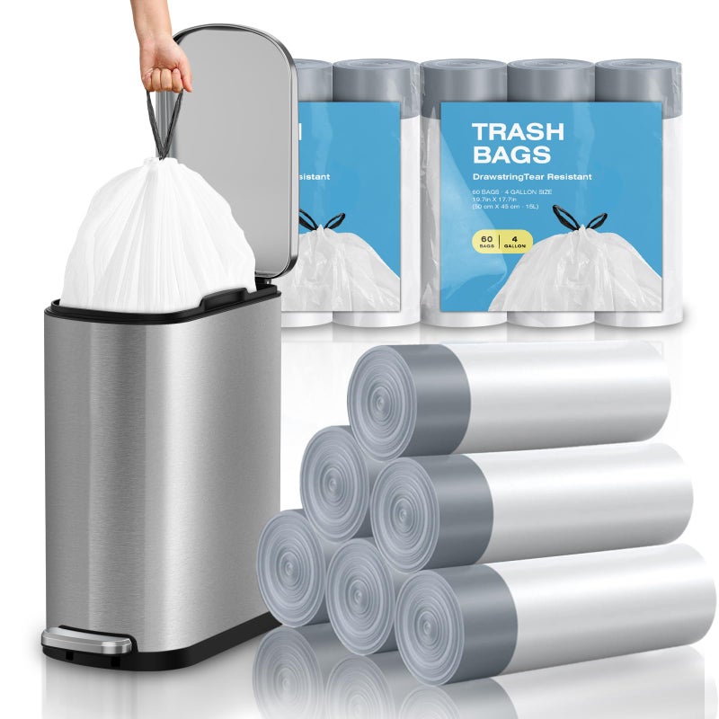 KSSKSS 2.6 Gallon Mini Drawstring Trash Bags, Small Garbage Bags by KSSKSS, Code a fit 10-15 Liter, 2.6-4 Gal, White Trash Bin Liners for Home Office Kitchen Bathroom Bedroom, 120 Counts - Image 1
