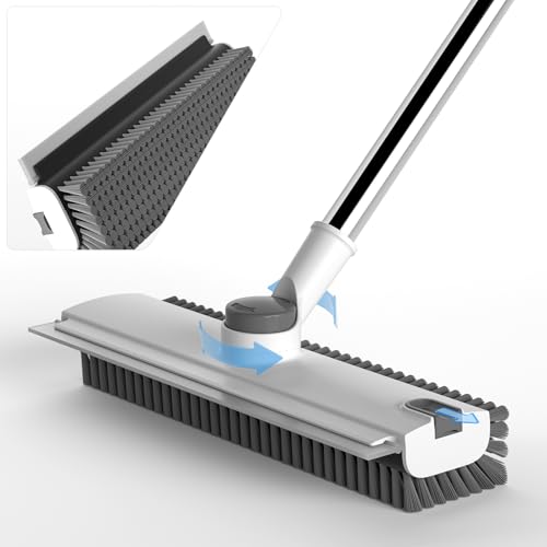 DOLPLEAP Scrub Brush with Long Handle, Floor Scrub Brush Squeegee Broom for Cleaning, 3 in 1 Shower Scrubber Floor Broom Squeegee for Concrete Tile Wall Deck Patio White - Image 1