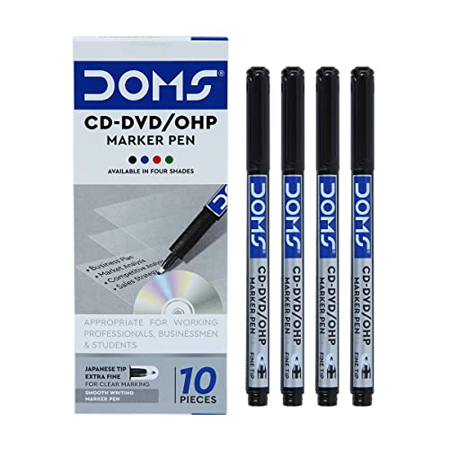 Doms CD-DVD/OHP Pens | Fine Tip Japanese Tip For Clear Marking | Marks On Most Surfaces | Unique Self Hydrating System | Black Ink, Pack of 10 - Image 1
