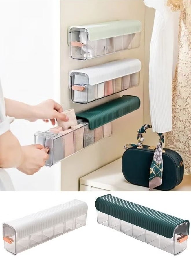 KITCHENOO Dratal Acrylic 6 Cells Underwear Box Wall Mounted Underwear Organizer Divided Dresser Organizer Clear Window Socks For Dorm Multicolour  - Image 1