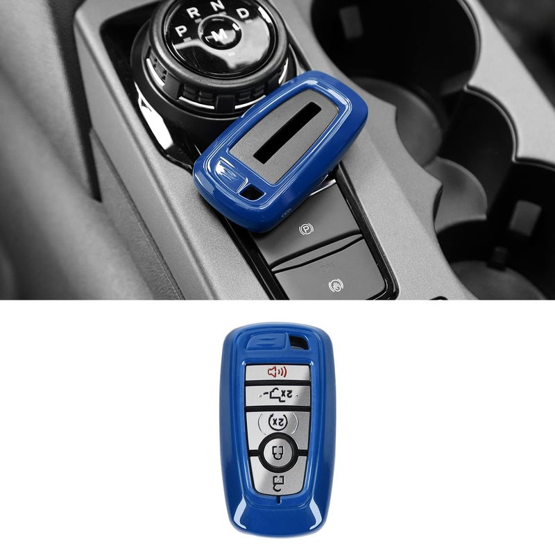 RAZPOY Key Fob Cover Shell Key Case Cover Holder Protector Compatible with 20182023 Ford F150 Explorer 20212023 Ford Bronco Bronco Sport Blue