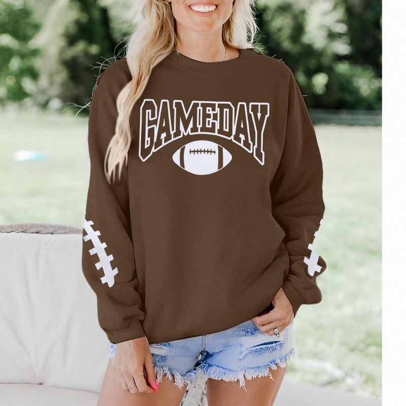 FAYALEQ Game Day Sweatshirts Women Football Sweatshirt Football Rugby T-Shirts Casual Game Day Fan Pullover Top Brown - Image 3