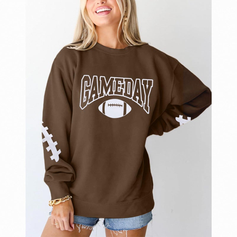 FAYALEQ Game Day Sweatshirts Women Football Sweatshirt Football Rugby T-Shirts Casual Game Day Fan Pullover Top Brown - Image 4