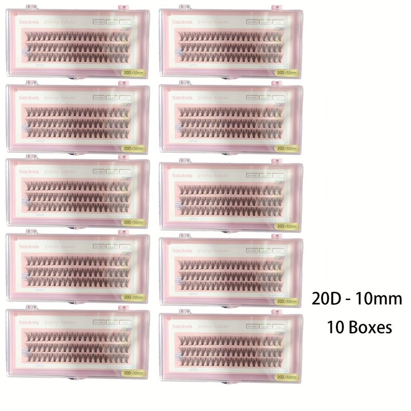 20D 12mm 10 Boxes Pink Natural D Curl False Eyelashes 8-14mm Lash Clusters Soft Wispy Elongated 0.07mm Thick Reusable Beginner Friendly Makeup Look - Image 1