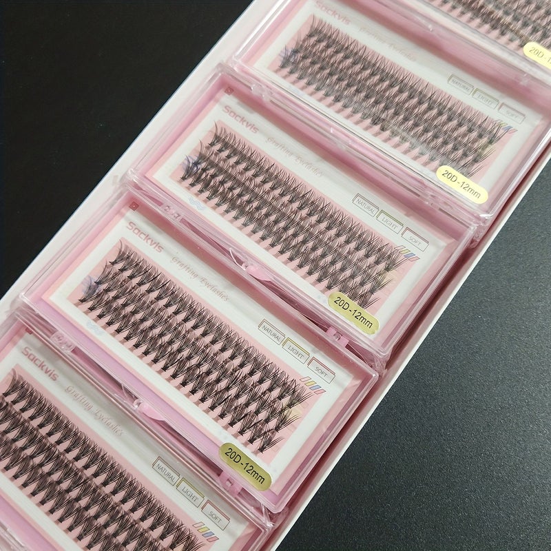 20D 12mm 10 Boxes Pink Natural D Curl False Eyelashes 8-14mm Lash Clusters Soft Wispy Elongated 0.07mm Thick Reusable Beginner Friendly Makeup Look - Image 3