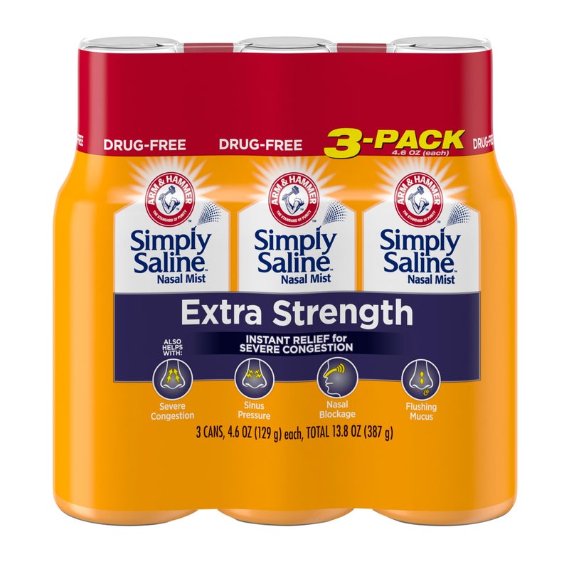 Arm & Hammer Simply Saline Extra Strength for Severe Congestion Relief Nasal Mist 46oz 3Pack
