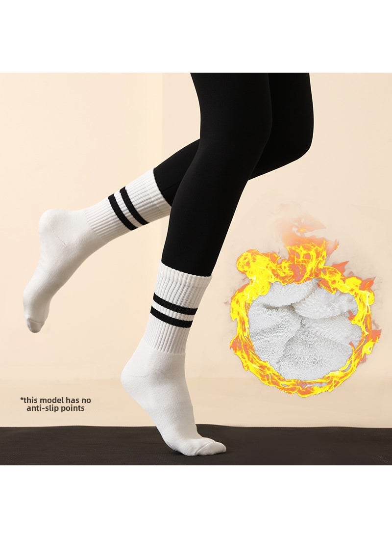 KUYING Anti-Slip Striped Yoga Socks for Women No glue White