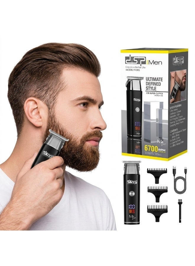 DSP Professional Men’s Hair Trimmer & Beard Shaver – Cordless T-Blade Grooming Clipper with LCD Display & USB Charging Kit - Image 2
