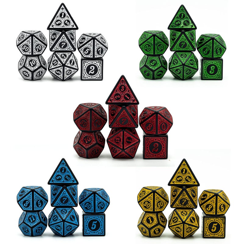 Poludie 5 Polyhedral Dice Set (35pcs) with Leather Dice Bag, D&D Dice for Dungeons and Dragons, RPG, MTG Table Games (Window Lattice Carved Series) - Image 1