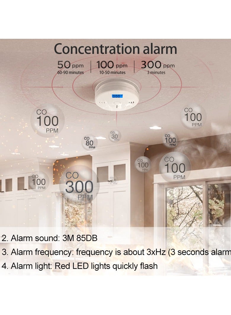 Carbon Monoxide Detector, Digital Display Air Detection Alerting Alarm, Long Lasting Photoelectric Sensor CO Siren, Home Safety Battery Operated Alarm For Home Office, (1pc, White) - Image 4