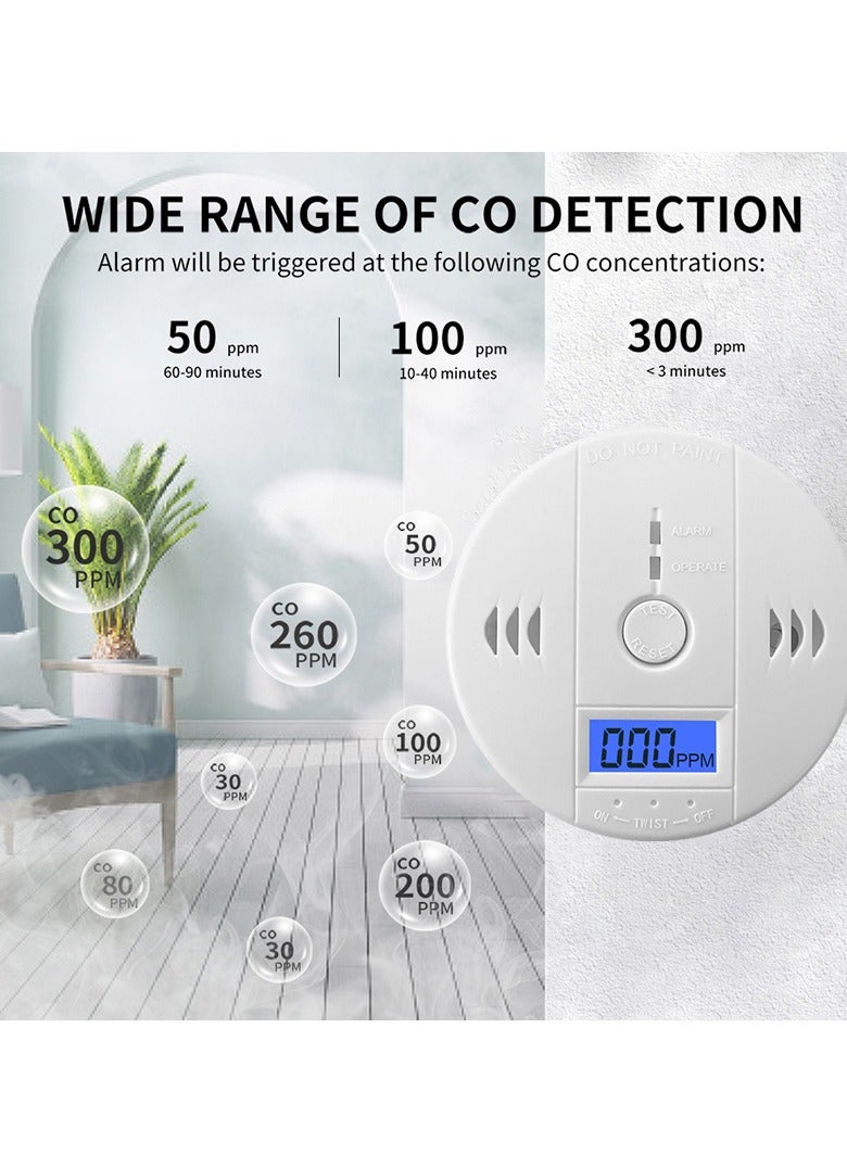 Carbon Monoxide Detector, Digital Display Air Detection Alerting Alarm, Long Lasting Photoelectric Sensor CO Siren, Home Safety Battery Operated Alarm For Home Office, (1pc, White) - Image 2