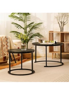 AGD Black Nesting Coffee Table Set of 2, 23.6" Round Coffee Table with Wooden Top with Durable Steel Legs Non-Slip Industrial Side Tables for Living Room Bedroom Balcony Patio  - Image 2