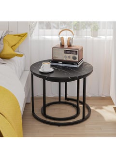 AGD Black Nesting Coffee Table Set of 2, 23.6" Round Coffee Table with Wooden Top with Durable Steel Legs Non-Slip Industrial Side Tables for Living Room Bedroom Balcony Patio  - Image 4