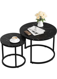 AGD Black Nesting Coffee Table Set of 2, 23.6" Round Coffee Table with Wooden Top with Durable Steel Legs Non-Slip Industrial Side Tables for Living Room Bedroom Balcony Patio  - Image 5