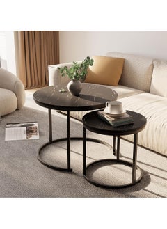 AGD Black Nesting Coffee Table Set of 2, 23.6" Round Coffee Table with Wooden Top with Durable Steel Legs Non-Slip Industrial Side Tables for Living Room Bedroom Balcony Patio  - Image 3