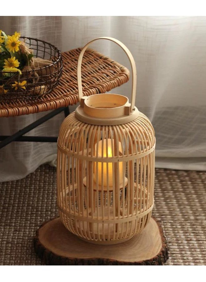 Living Wooden bamboo lantern and candle holder , 38 cm 