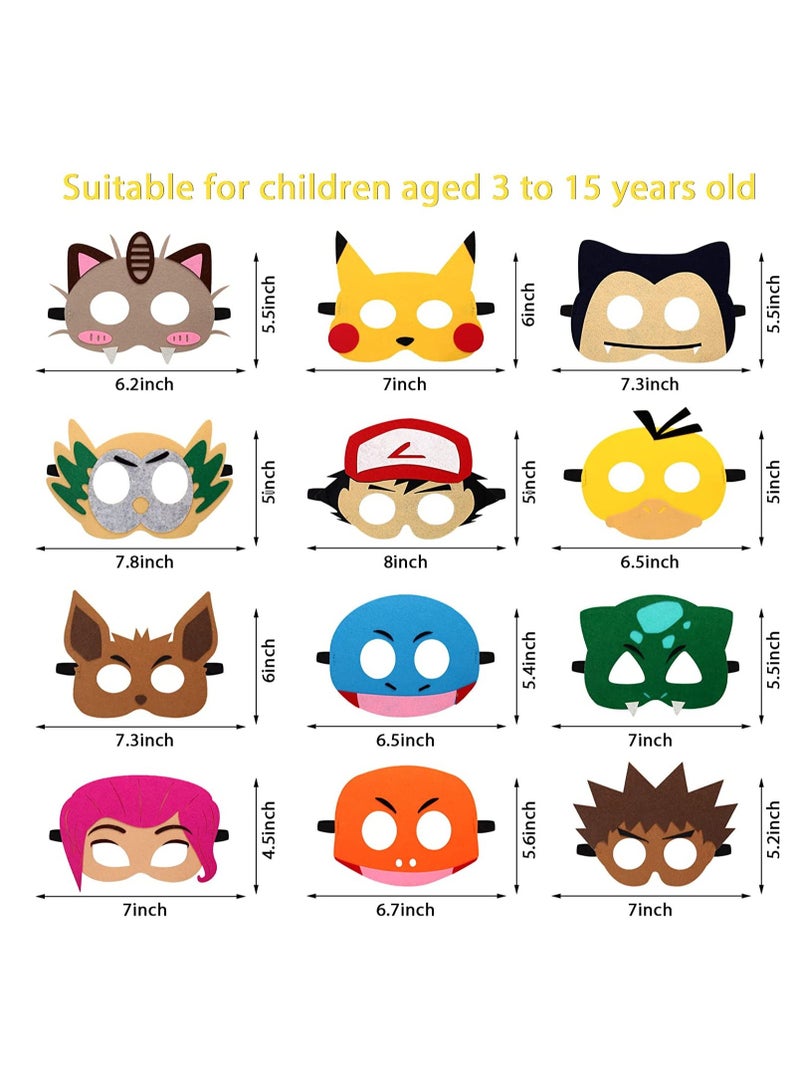 Anime kemon birthday party supplies, 12pcs pika theme blanket mask, suitable for children's role playing decorations and Red Blue Black Green Pink 6.7x5.5x0.2 - Image 4