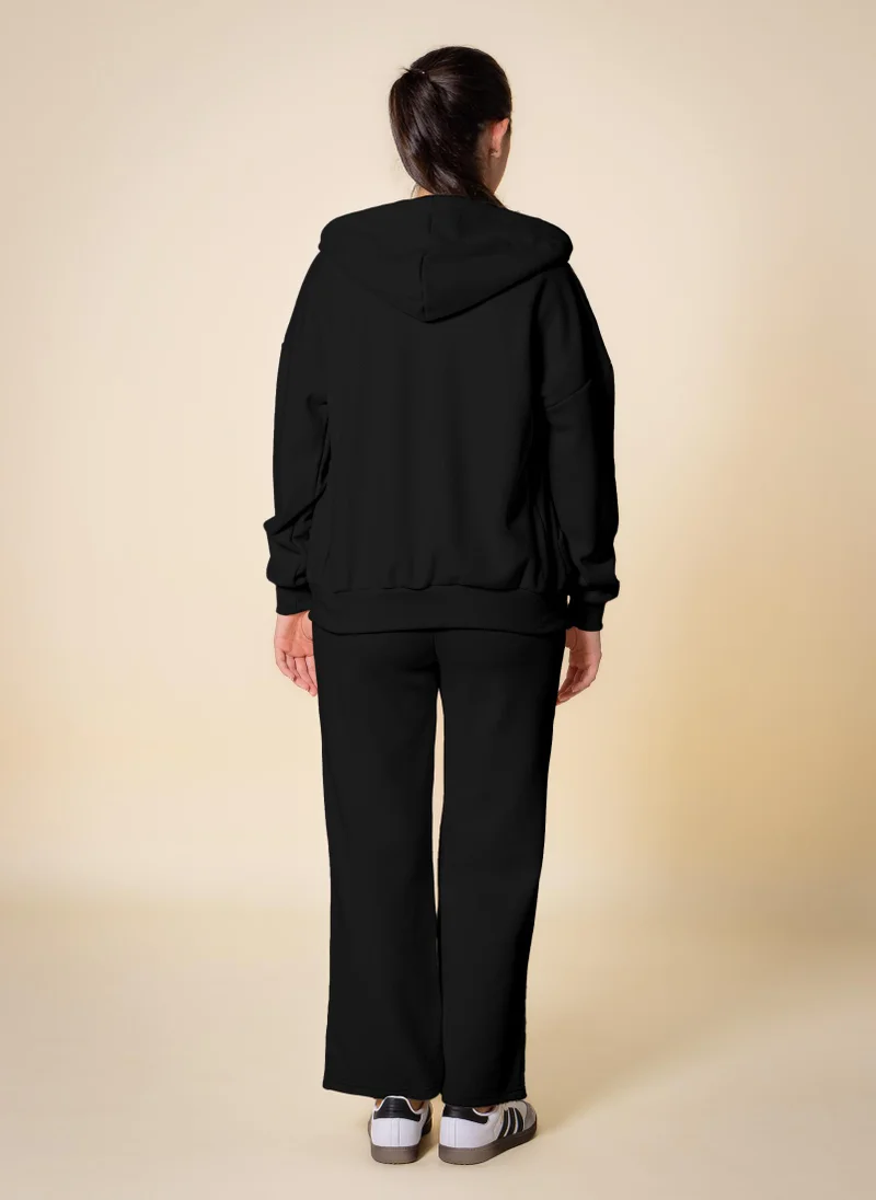 Shapes Black COMFORT HOODIE WITH ZIP SET for Women | Best Price UAE