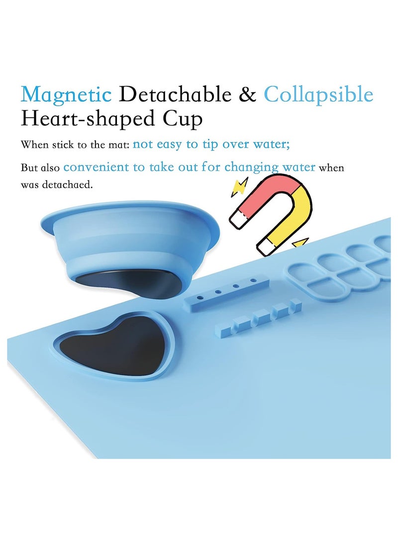 SYOSI Silicone Oil Painting Mat Blue Children's Graffiti Silicone Mat 50.5*40.5cm Silicone Painting Mat Paint Palette Easy to Clean with Cup for Painting Craft Watercolour Clay and DIY - Image 4