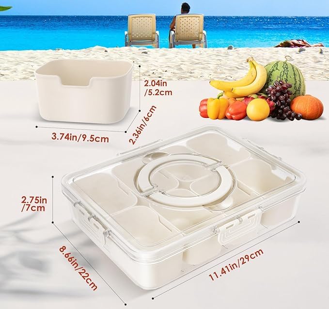 SHETAPRIDE Divided Serving Tray with Lid and Handle - Portable Snackle Box Charcuterie Container, Fruits, Candy, Nuts, Snacks - Ideal for Party, Travel & Picnics(8 Compartment-1PC) - Image 2