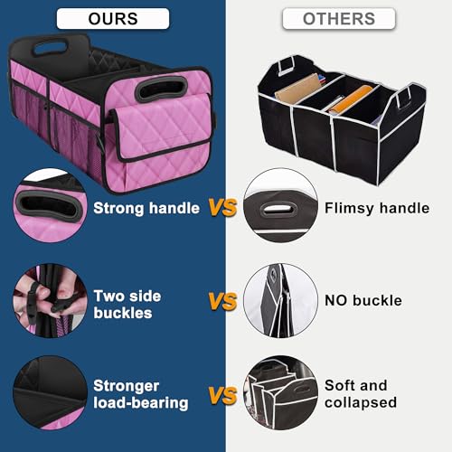 Deosk Car Trunk Organizer for SUV, Car Organizers and Storage with Reinforced Handles, Car Accessories for Women/Men 70L Waterproof Polyester Trunk Organizer(Large, Pink) - Image 2