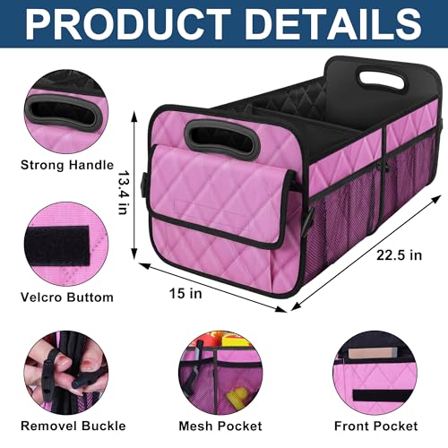 Deosk Car Trunk Organizer for SUV, Car Organizers and Storage with Reinforced Handles, Car Accessories for Women/Men 70L Waterproof Polyester Trunk Organizer(Large, Pink) - Image 5