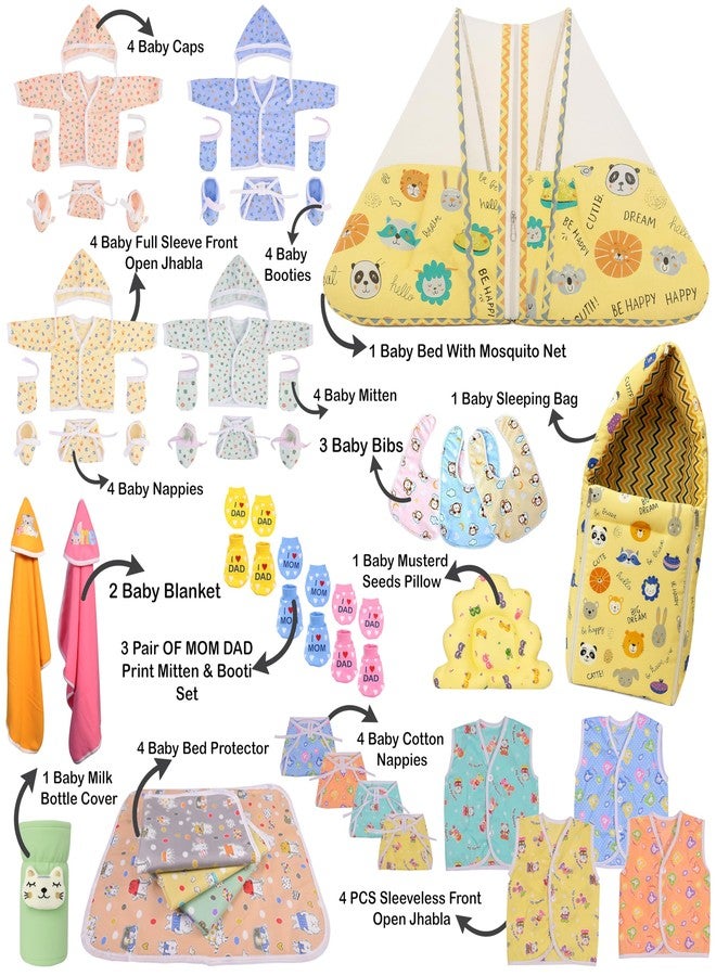 Kwitchy Newborn Baby Essentials Kit 47 Items Combo | New Born Baby Kit 0-6 Months | Baby Bed Bedding Clothes Set | Hospital Bag | Yellow - Image 3