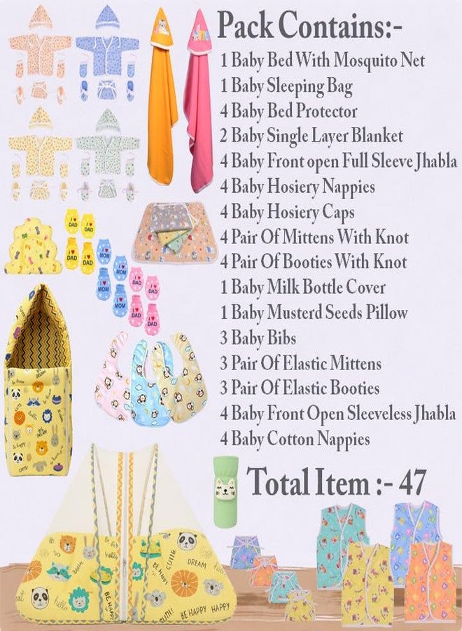Kwitchy Newborn Baby Essentials Kit 47 Items Combo | New Born Baby Kit 0-6 Months | Baby Bed Bedding Clothes Set | Hospital Bag | Yellow - Image 2