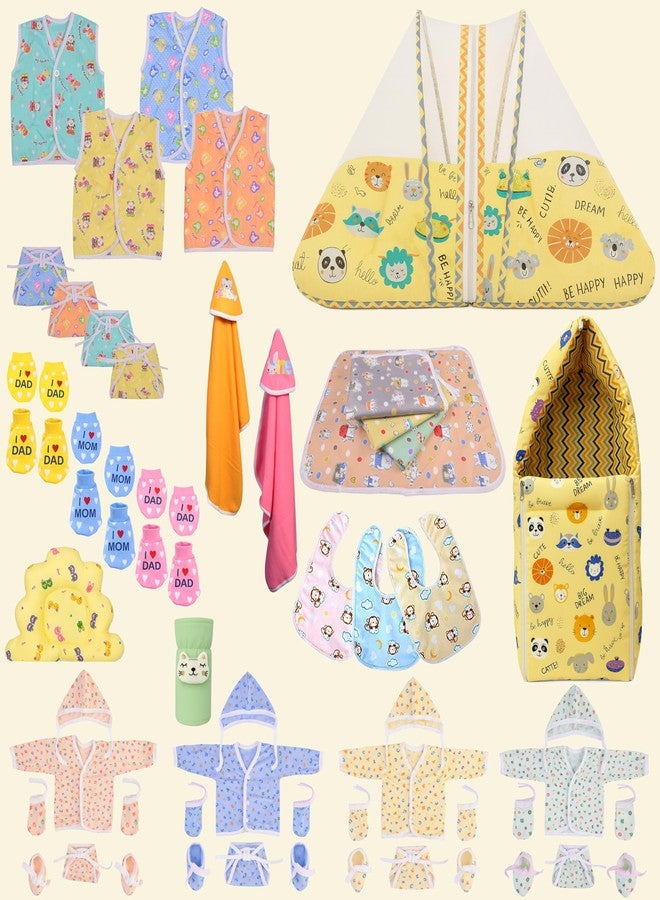 Kwitchy Newborn Baby Essentials Kit 47 Items Combo | New Born Baby Kit 0-6 Months | Baby Bed Bedding Clothes Set | Hospital Bag | Yellow - Image 1