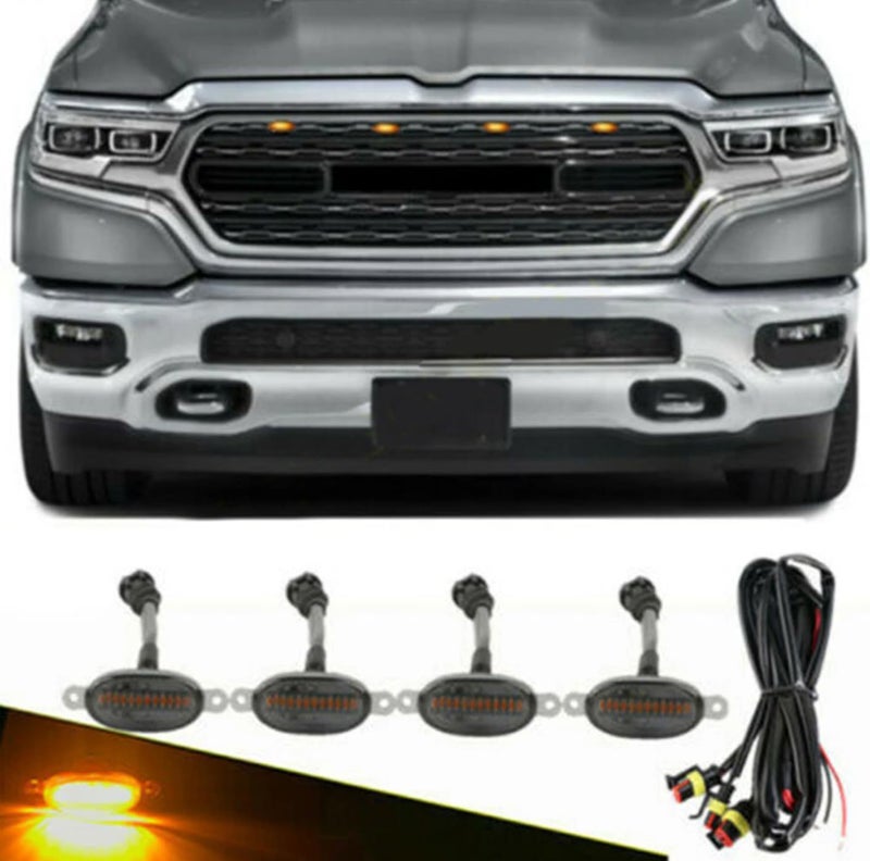 Automaze 4 Pc Grill Light Waterproof Car Led Grille Amber Lights Smoked Lens Ultra Bright Raptor Style Grill Light Universal for Car, Truck, SUV - Image 1