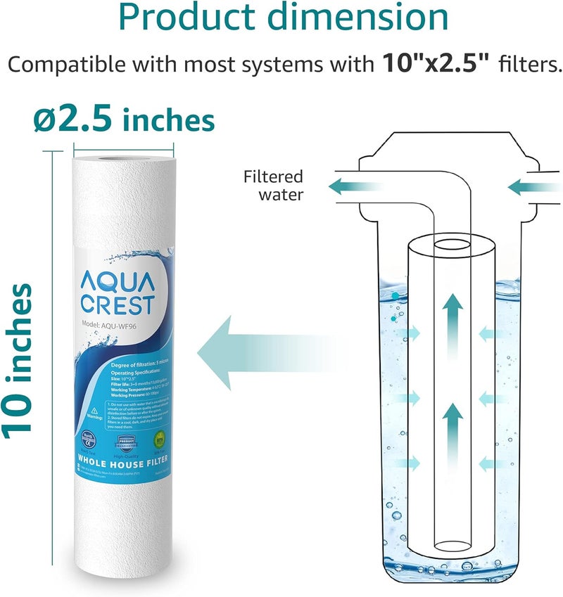 AquaCrest فلتر مياه كامل AP110 للمنزل، فلتر رواسب، 5 ميكرون، بديل لـ 3M® Aqua-Pure AP110، Culligan® P5، APEC، GE FXUSC، Whirlpool®، أي فلتر مياه منزلي بحجم 10" × 2.5"، عبوة من 6 - Image 5