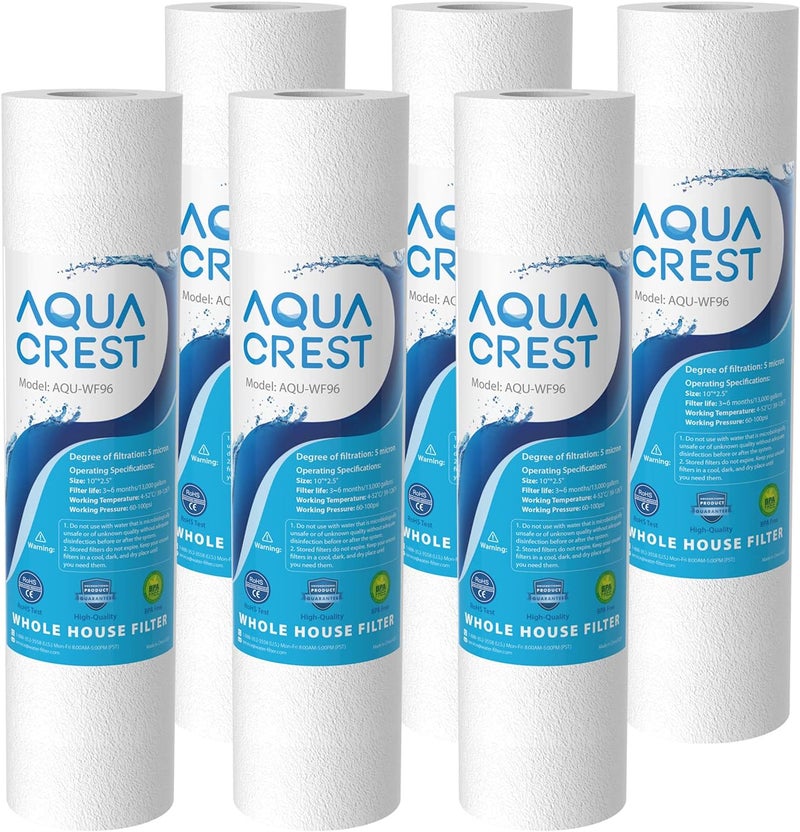AquaCrest فلتر مياه كامل AP110 للمنزل، فلتر رواسب، 5 ميكرون، بديل لـ 3M® Aqua-Pure AP110، Culligan® P5، APEC، GE FXUSC، Whirlpool®، أي فلتر مياه منزلي بحجم 10" × 2.5"، عبوة من 6 - Image 1