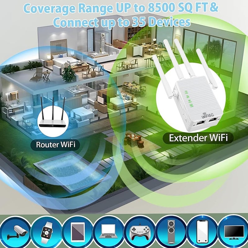 LinJie WiFi Extender，WiFi Range Extender Signal Enhancer，5G 1200Mbps Dual Frequency、 Mini Compact Internet Booster for Home,Wireless Signal Repeater - Image 3