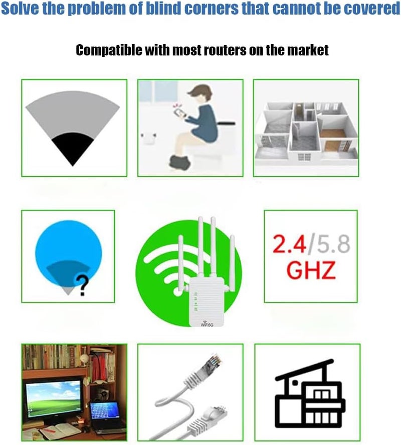 LinJie WiFi Extender，WiFi Range Extender Signal Enhancer，5G 1200Mbps Dual Frequency、 Mini Compact Internet Booster for Home,Wireless Signal Repeater - Image 5