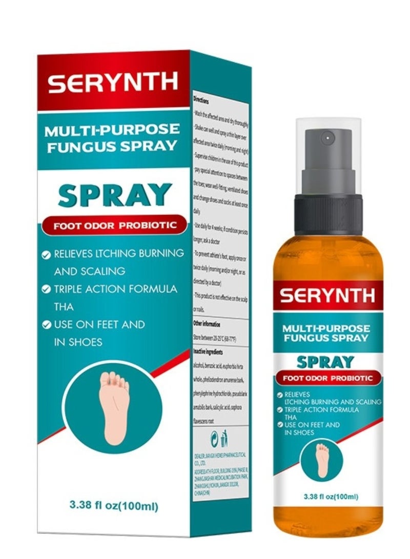 SERYNTH Foot Odor Probiotic Spray 100ML Foot Odour Remover Spray Multi Purpose Fungus Spray Relieve Itching Burning And Scaling Eliminates and Prevent Odor from Returning Cool Refresh Foot and Shoe Deodorant Spray - Image 1