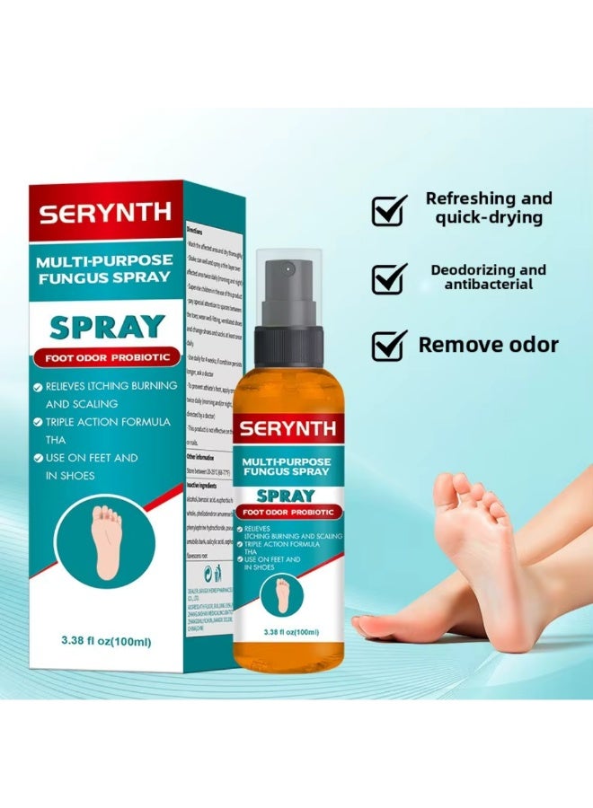 SERYNTH Foot Odor Probiotic Spray 100ML Foot Odour Remover Spray Multi Purpose Fungus Spray Relieve Itching Burning And Scaling Eliminates and Prevent Odor from Returning Cool Refresh Foot and Shoe Deodorant Spray - Image 2