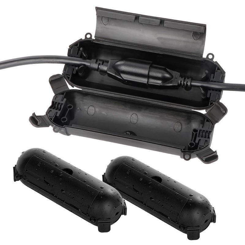 Flemoon فليموون [3 عبوات] غطاء سلك تمديد خارجي مع ختم مقاوم للماء، صندوق اتصال كهربائي مقاوم للعوامل الجوية لحماية مخرج الكهرباء، القابس، المقبس، إضاءة زينة عيد الميلاد، أسود - Image 1