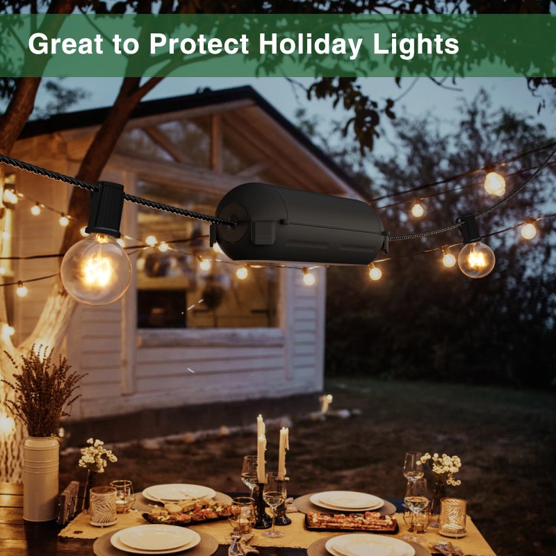 Flemoon فليموون [3 عبوات] غطاء سلك تمديد خارجي مع ختم مقاوم للماء، صندوق اتصال كهربائي مقاوم للعوامل الجوية لحماية مخرج الكهرباء، القابس، المقبس، إضاءة زينة عيد الميلاد، أسود - Image 5