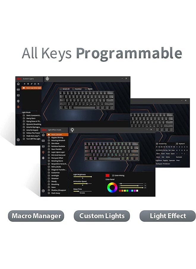ARNOTEC - RK61 Tri-Mode 2.4Ghz Wireless/Bluetooth/Wired Mechanical Keyboard, 61 Keys Arabic/English Dual Language Keyboard RGB Brown Switch Gaming Keyboard with Software for Win/Mac - Image 1
